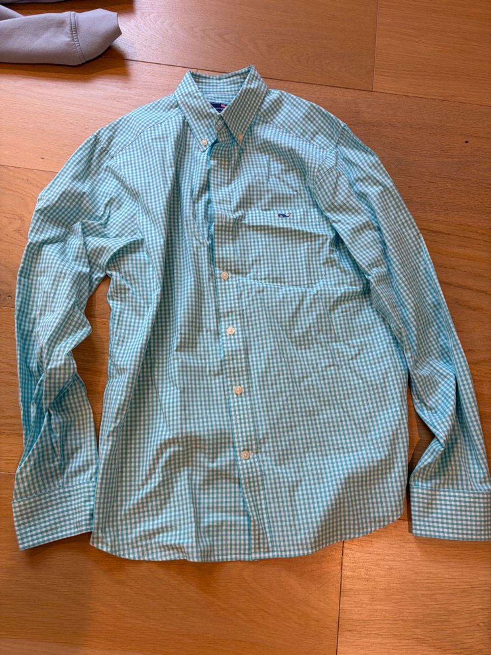 Vineyard Vines Aqua and White Gingham Button-Down Shirt
